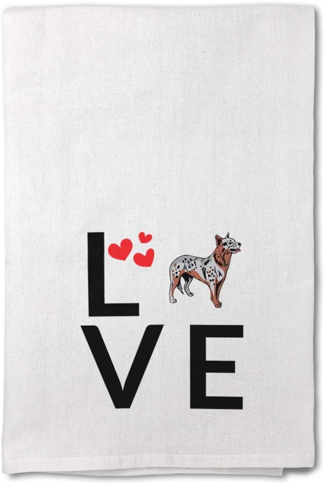 Style In Print Custom Decor Flour Kitchen Towels Love Hearts Australian Cattle Dog Pets Dogs Cleaning Supplies Dish Towels Personalized Text Here