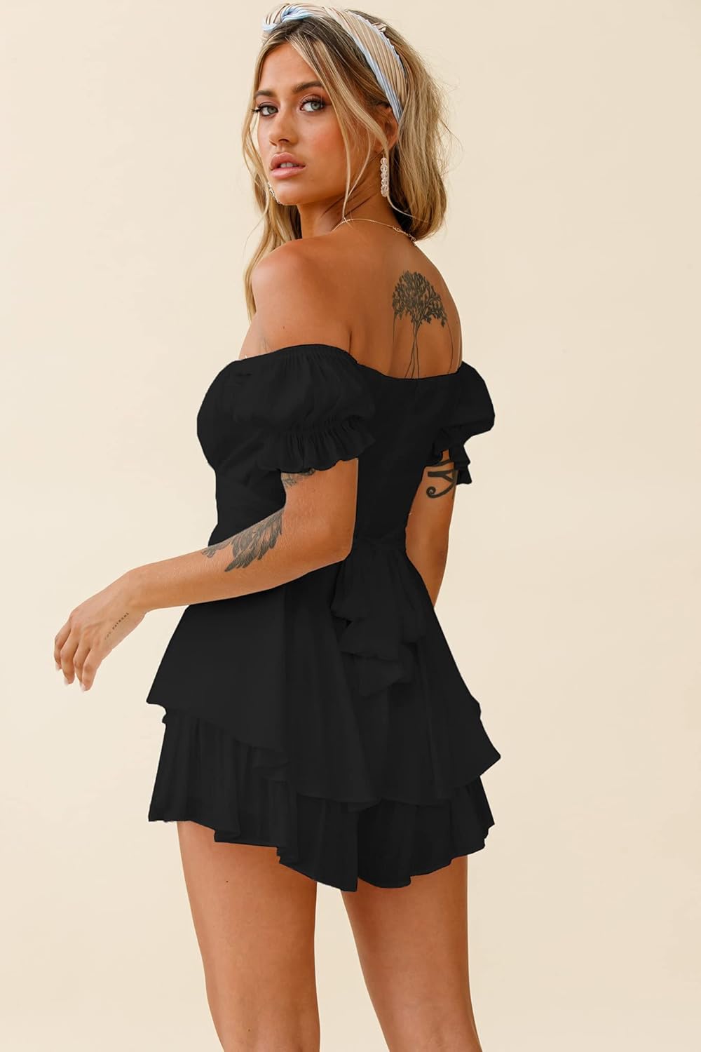 Women's Boho Romper Off Shoulder Ruffle Chiffon Shorts Jumpsuit Playsuits - Image 5
