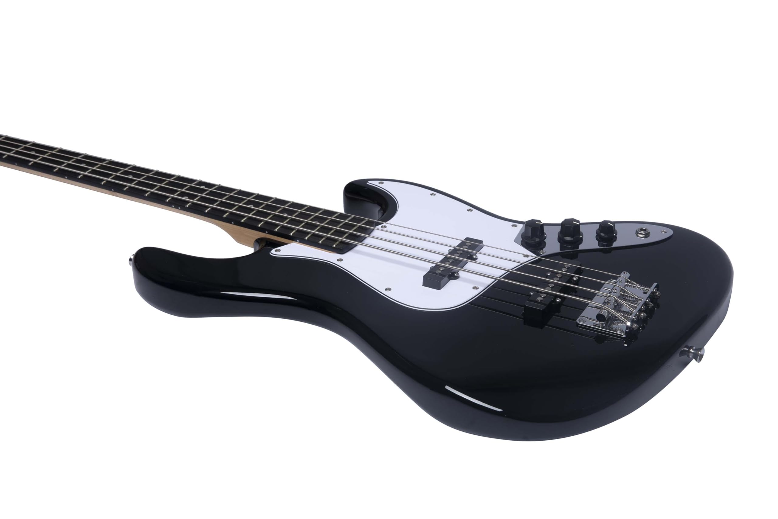 EKO GUITARS JB‑100 gitara basowa, 4 struny, korpus topoli, uchwyt klonowy, klawiatura Laurel, 2 przetworniki JB, 21 klawiszy, kolor czarny