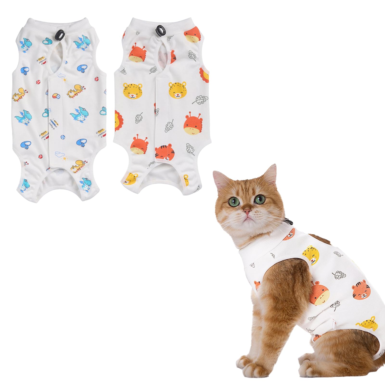 GIEEU 2 Pack Cat Recovery Suit,Breathable Cats Vest after Surgery Female,Adjustable Spay Surgery Recovery Suits for Abdominal Wound Care,Alternative to Cones,Size M (2~4KG Cat)