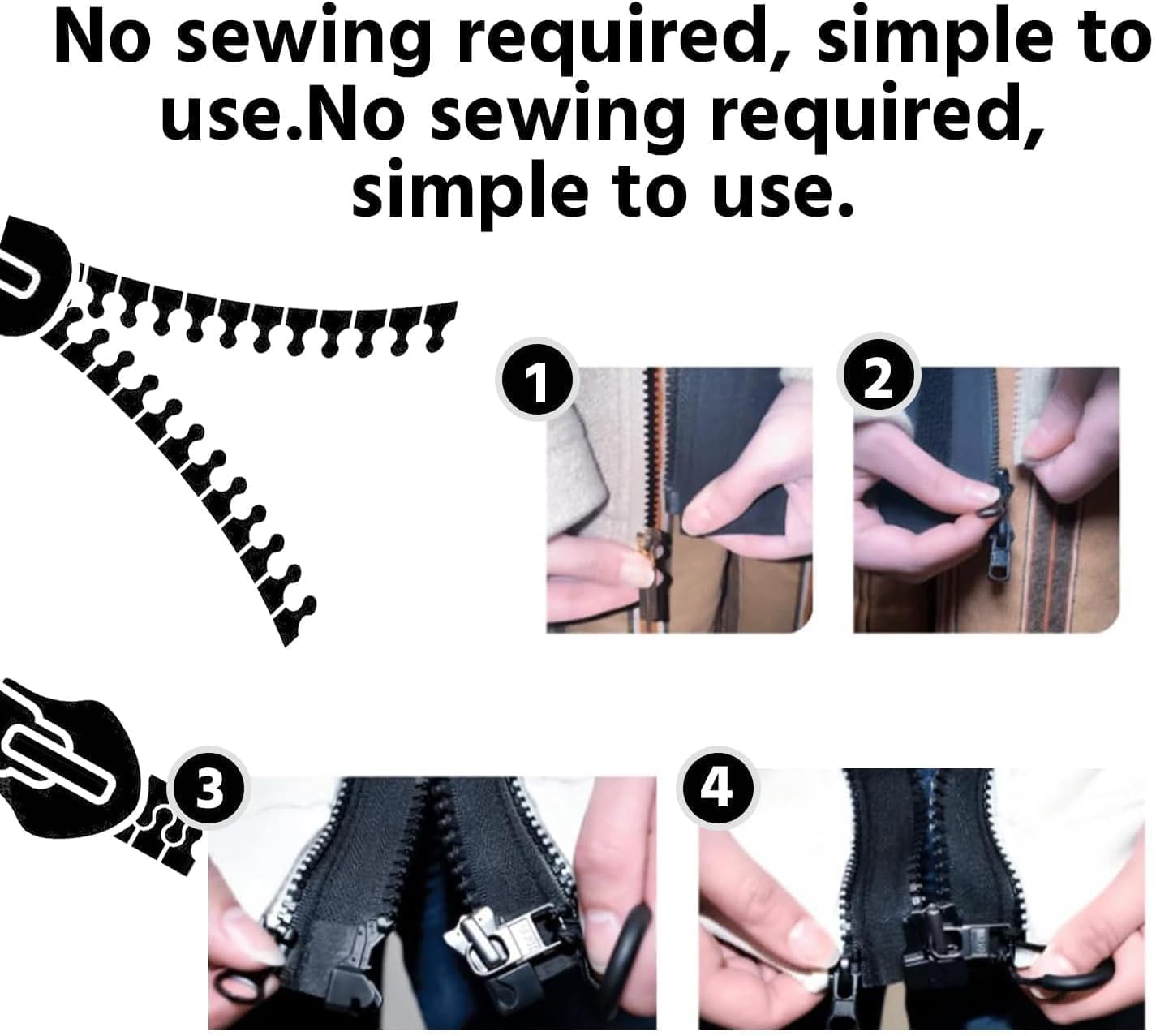 Extensor de Cremallera Universal de 24 Pulgadas (para Chaquetas/Abrigos) | Conector Desmontable | Pieza de Repuesto para Cremalleras | Herramienta de Reparación para Ropa, Bolsos y Equipaje (2, 60CM)