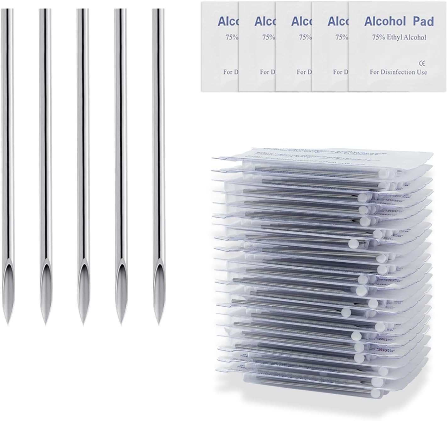 50PCS Piercing Needles 14G Piercing Stainless Steel Hollow Needles for All Piercings Disposable Septum Ear Nose Lip Tongue Navel Nipple Piercing