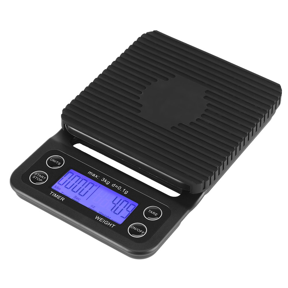 Electronic Weighing Scale, 3Kg/0.1G Electronic LCD Multifunction Digital Household Kitchen Food Scale Commercial Drip Coffee Weighing with Timer(Bluish Violet Backlight)