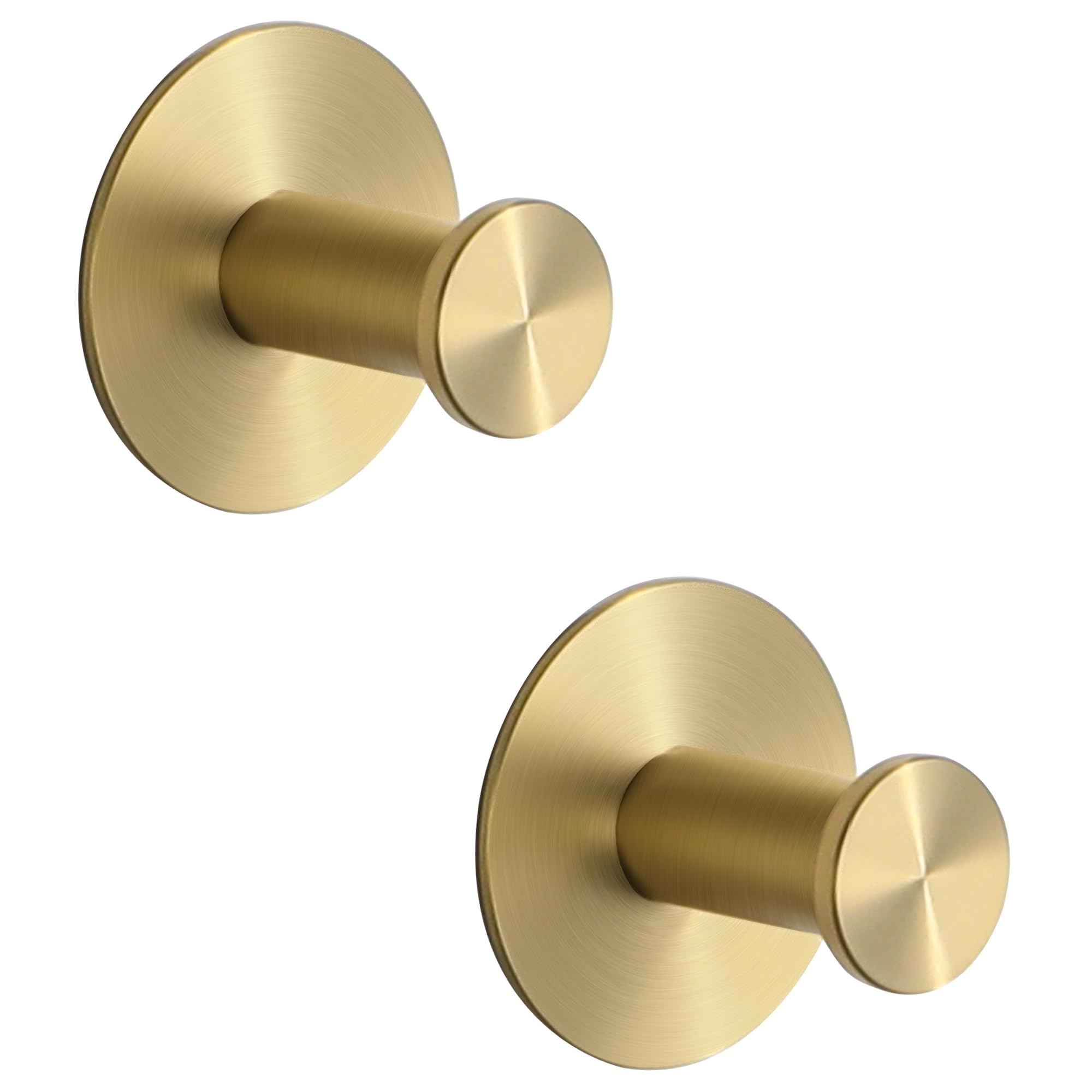 SAYAYO Self Adhesive Hooks Gold 2PCS Sticky Coat Hook for Hanging Towels Wall Hooks for Bathroom Kitchen Home Door, SUS304 Stainless Steel, No Drilling, Round Design