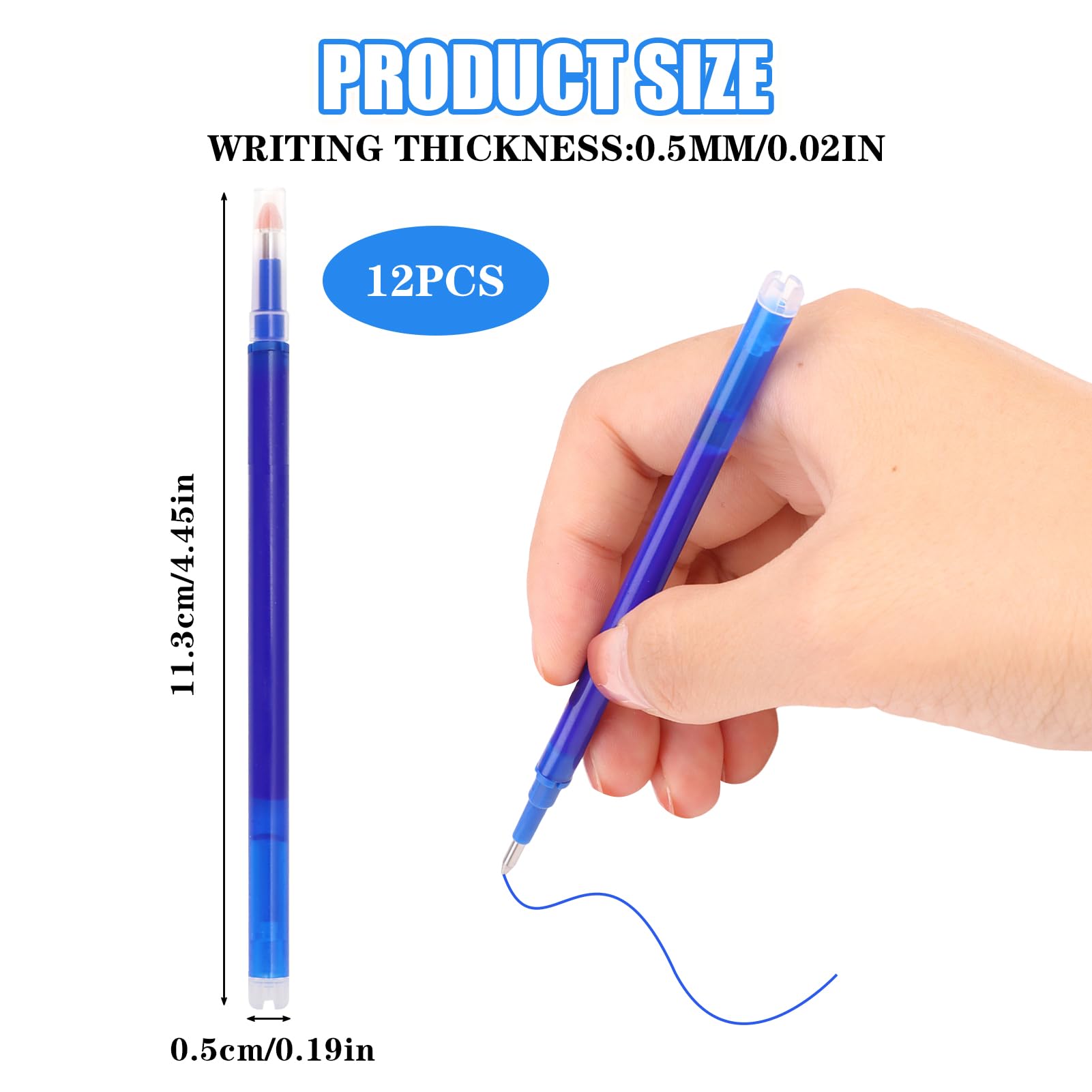 12 Pack Blue Erasable Pen Refills Compatible with Pilot Frixion and Most Rollerball Friction Pens Blue Ink 0.5 mm Stainless Steel Tip Smooth Durable Writing Experience for Students Professionals - Image 2