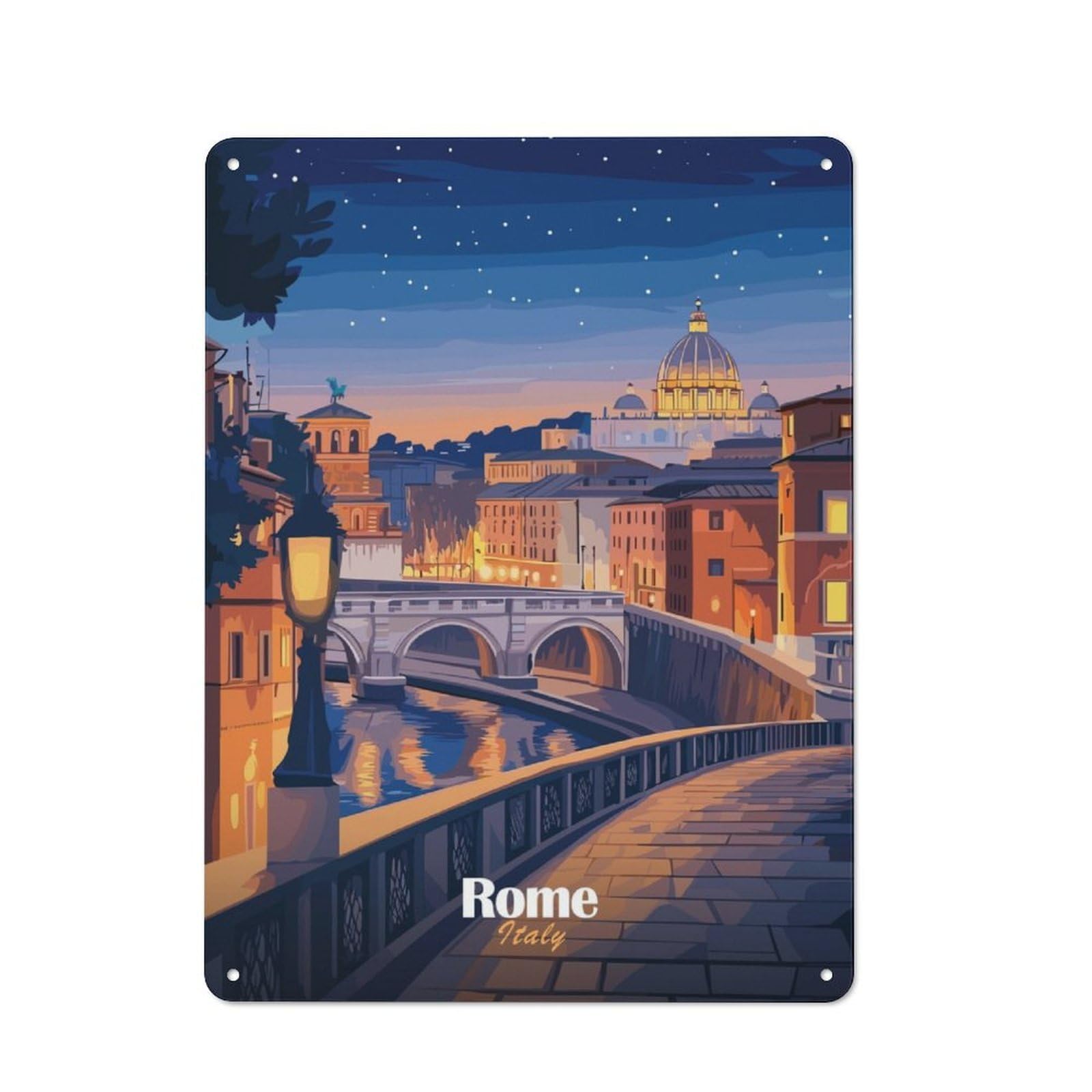 Junmoney Rome Cityscape At Dusk For Kitchen Or Home Bar, Retro-Style Metal Sign 40X30cm, For Cooler-Month Interiors With Retro Character