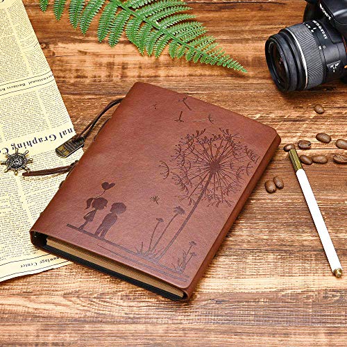 Scrapbook Album Diy Photo Album Leather Journal Scrapbook Memory Book "Girl&Boy Dandelion" Vintage Up Travel Scrapbook For Anniversary Wedding Guest Book 60 Pages #TOP2