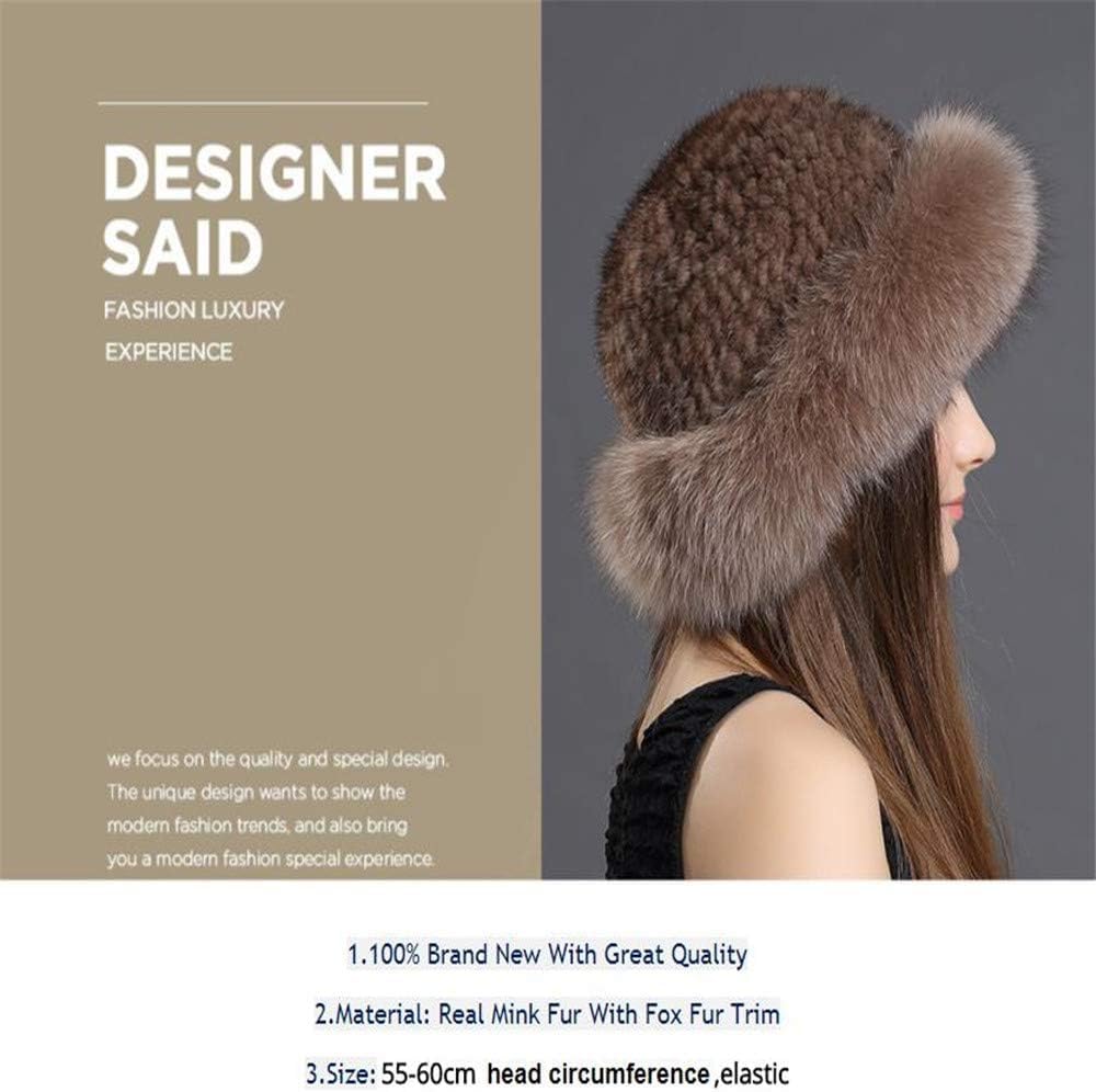 Gorro De Punto para Mujer Sombrero De Piel De Visón De Invierno Piel De Zorro Real Mullido Sombreros De Invierno De Acrílico Suave Y Cálido Sombrero De Piel Millinery,A