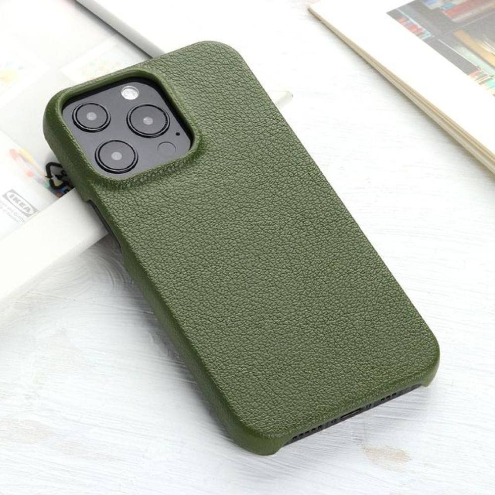 Couverture grain de litchi iPhone 12 vert avec prise en main ferme - 7