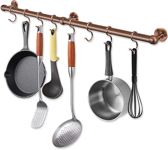 26 Kitchen Decor Ideas With Metal Pots That Feel Rustic 47 ROTHLEY Stainless Steel Pot and Pan Hanger: 23.7 Inch Wall Mounted Hangi...
