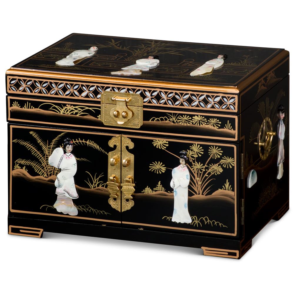 ChinaFurnitureOnline Black Lacquer Mother of Pearl Chinese Jewelry Box