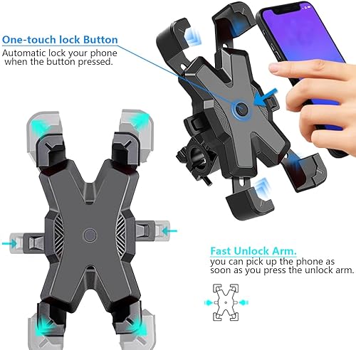 Miniatura 2 de Soporte para teléfono de bicicleta mejorado 2025, bloqueo y desbloqueo rápido con una sola mano para soporte de teléfono de motocicleta, soporte de