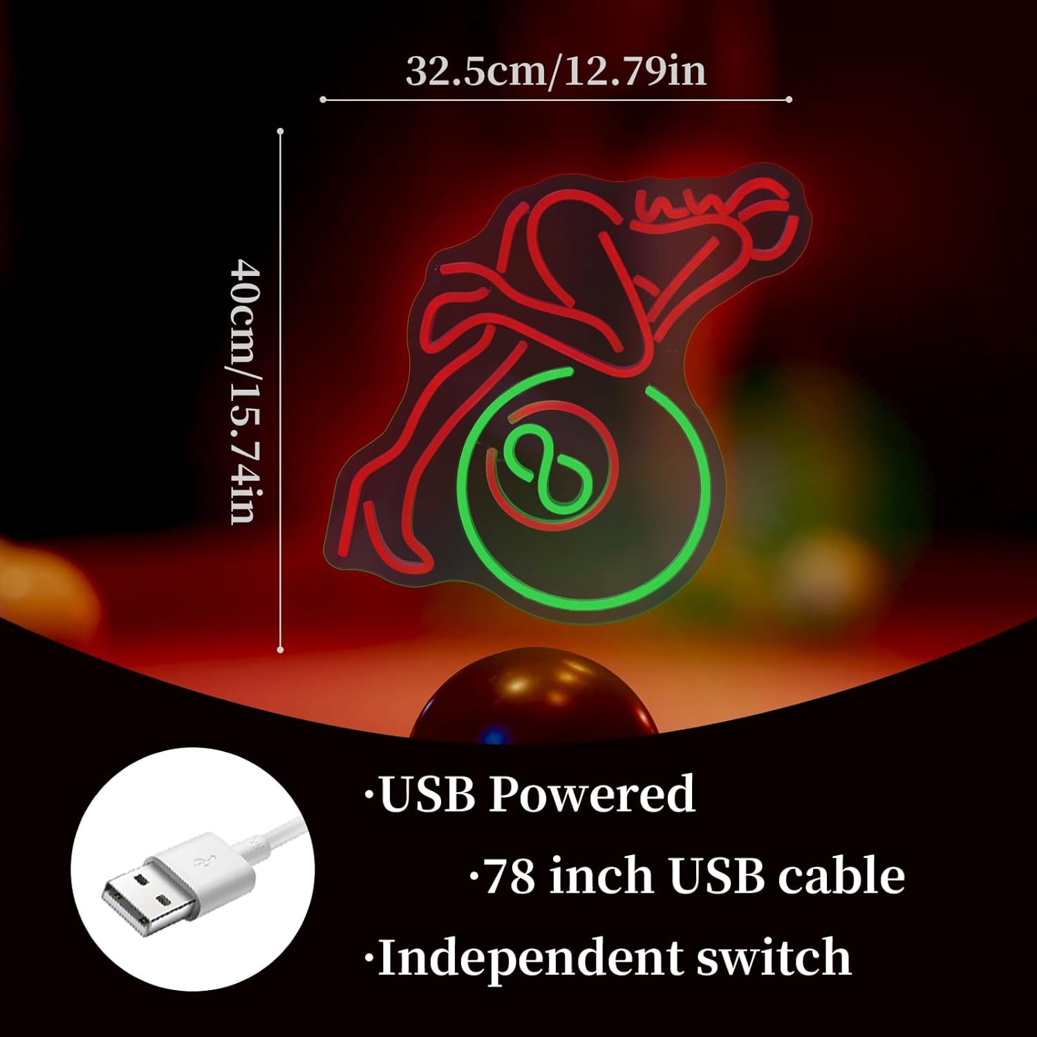 Billiard Lady Neon Sign Led Neon Light Neon Signs for Wall Decor USB Powered Led Neon Signs for Room Decoration Bar Decor Pool Table Accessories - Image 3