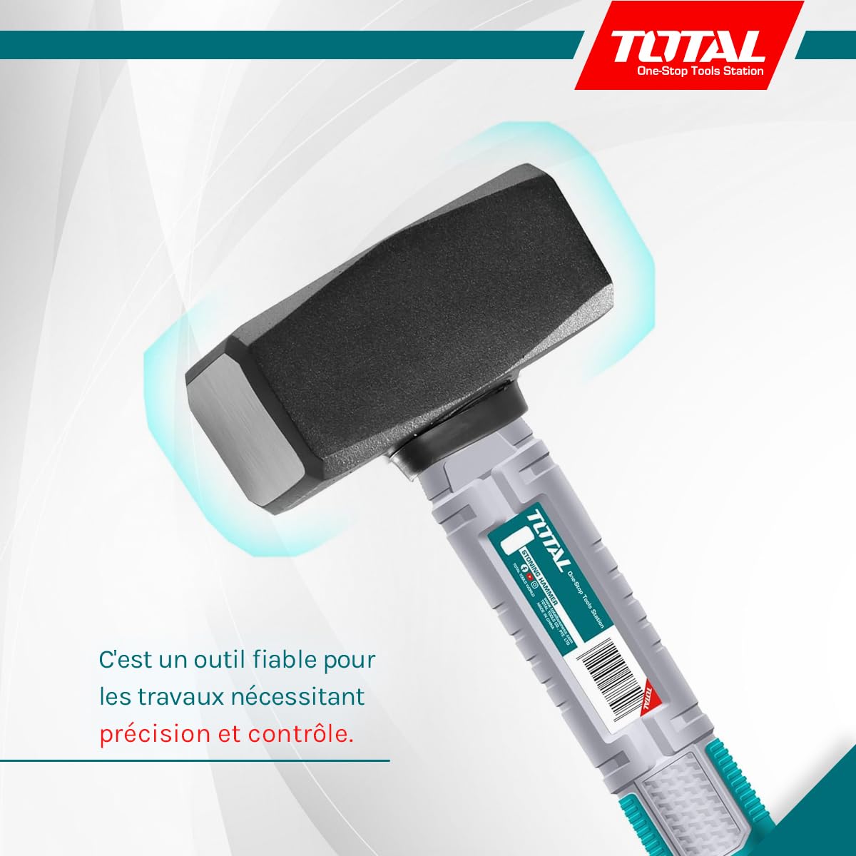 Total Tools - Massette en Acier - 1000 g - Idéal pour la Construction et la Maçonnerie - Haute Résistance aux Chocs - Manche en Fibre Ergonomique - Tête en Acier au Carbone Forgé
