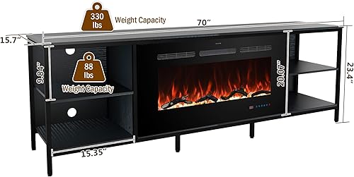 Miniatura 5 de Velaychimney Insertos de chimenea eléctrica de 60 pulgadas, calentador de chimenea empotrado y montado en la pared con 13 colores de llama y lecho