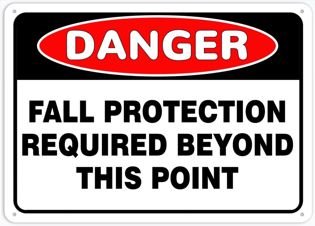 8"x12" Tin Metal Sign - Danger Safety Sign Fall Protection Required Beyond This Point - Outdoor Decor, Road/Street Warning Use