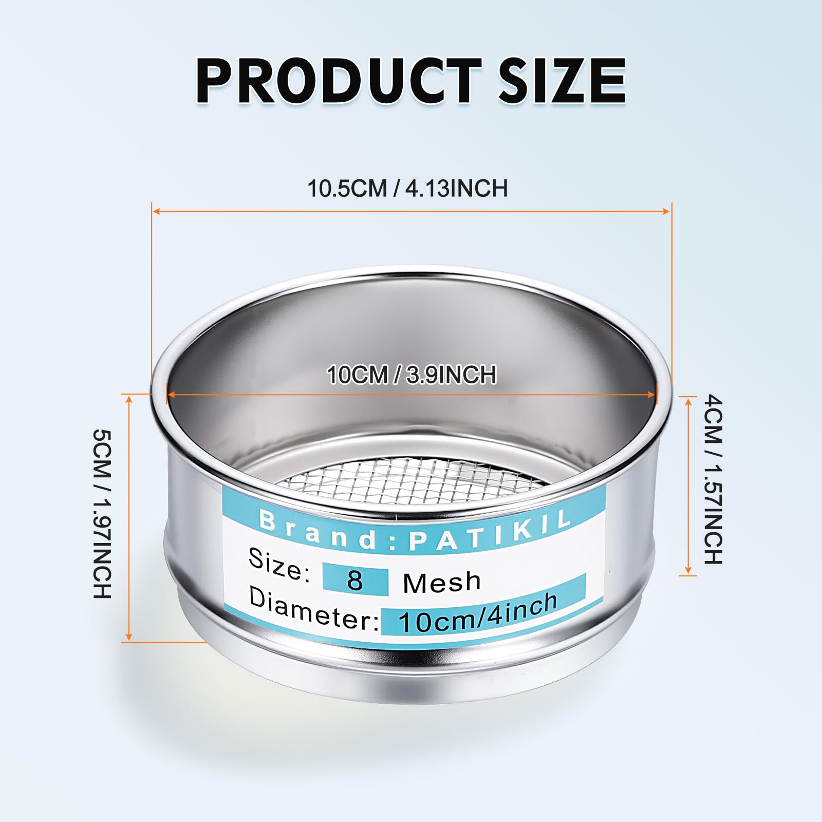 PATIKIL Tamis De Laboratoire 8 Mailles (2.5mm), Diamètre 3.9"(10cm) Toile De Fil 304 Acier Inoxydable Tamis À Mailles Fines Pour Laboratoire Industriel Maison Tamisage Sol Sec Écrans Hash