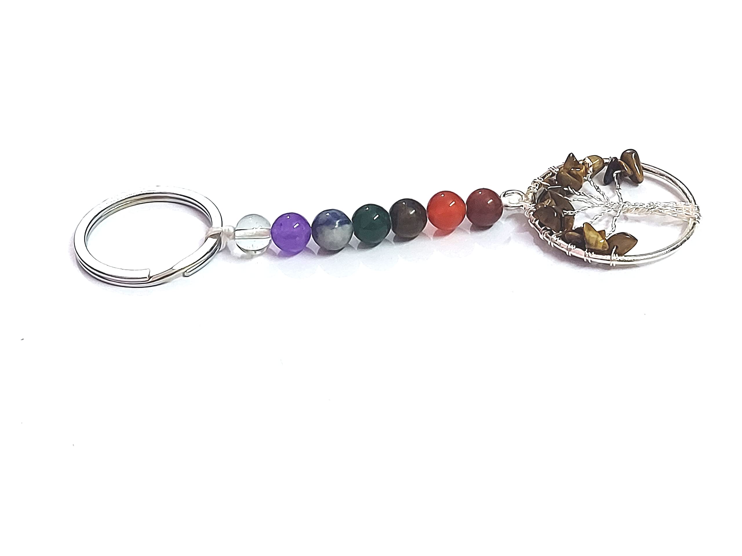 ASTROGHAR Natural Tiger's Eye Seven Chakra Crystals Tree Of Life Key Chain Key Ring
