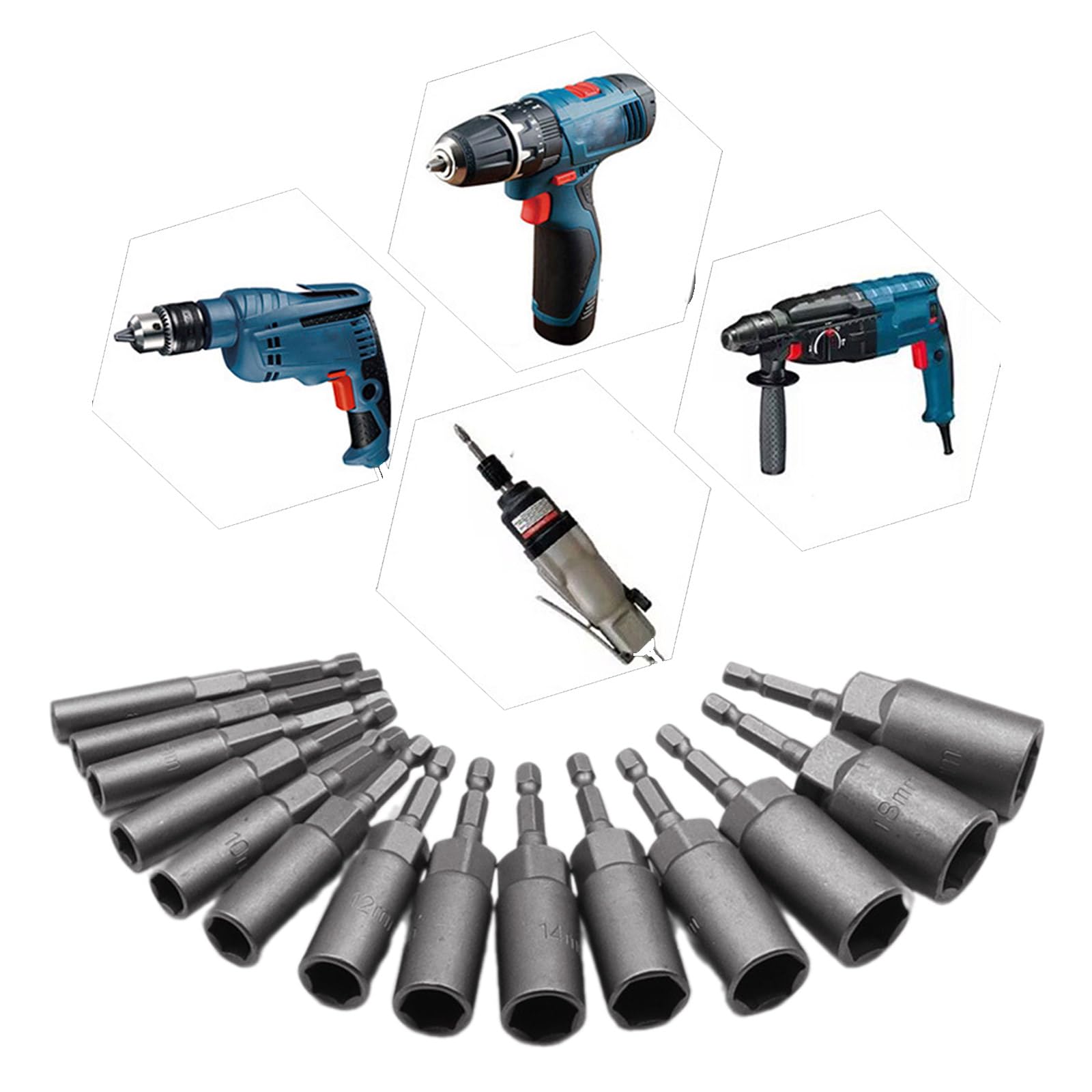 Produktbild von 1/4 Zoll Tiefe Stecknuss-Set 6–19 Mm – Vanadiumstahl, 80 Mm Lang, Für Pneumatik & Werkstatt