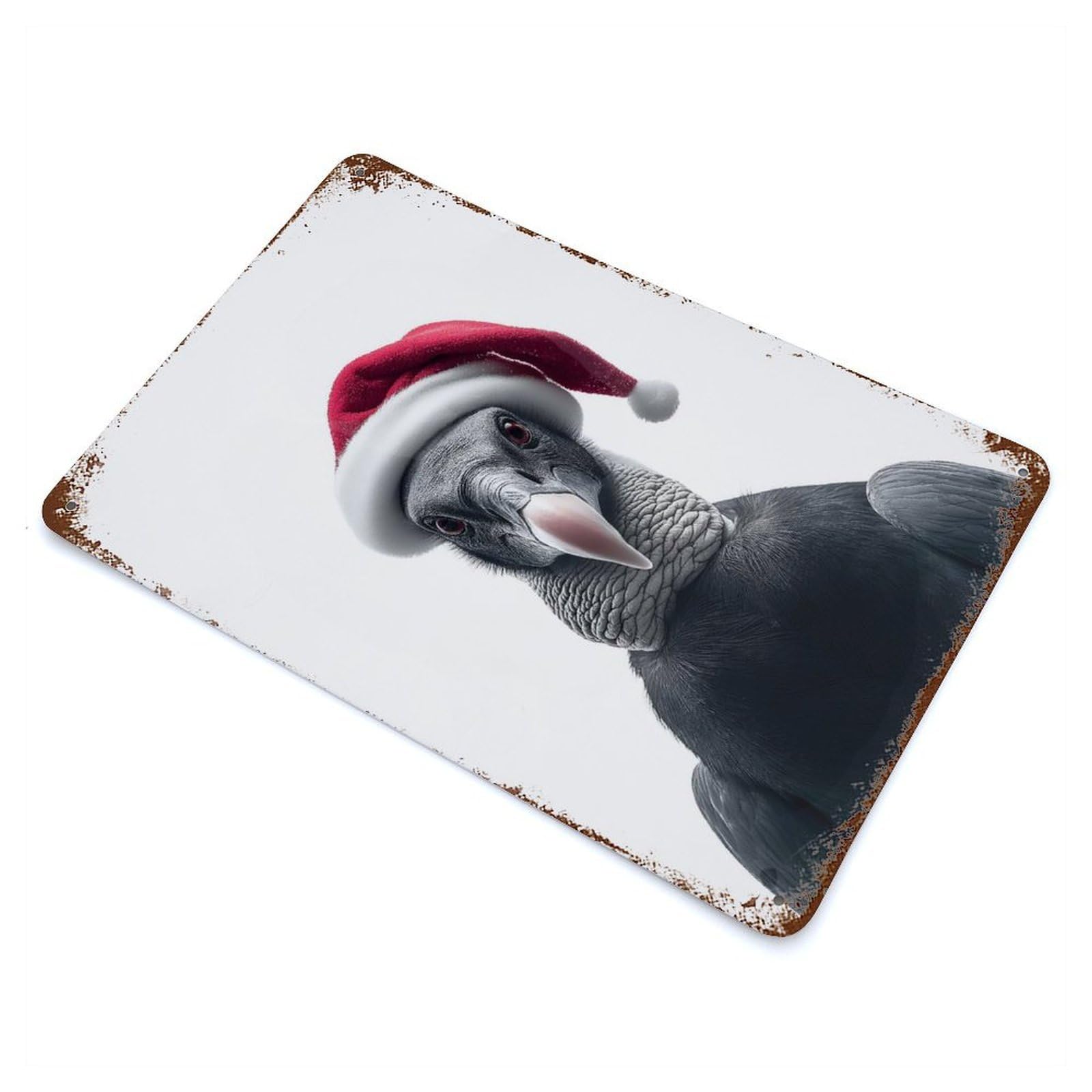 Andean Condor Wearing A Santa Hat Vintage Wall Sign 11.8"x7.9", Rust Effect Metal Decor for Living Room, Hallway And Home Decor