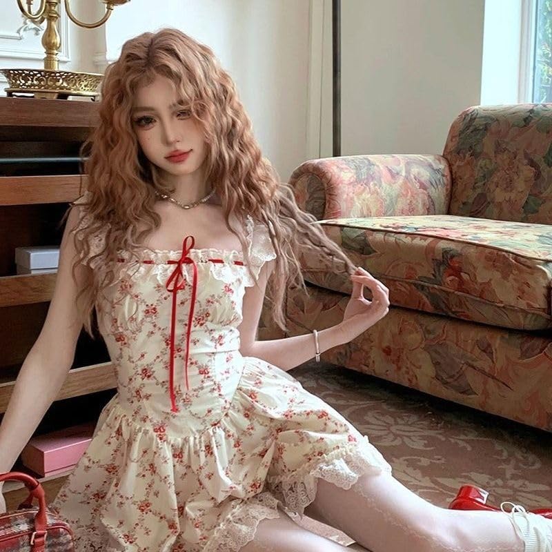 Sweet lace Camisole Dress with Girlish Vibe, Waist Cinching Floral Dress, Vacation Style Princess Dress3