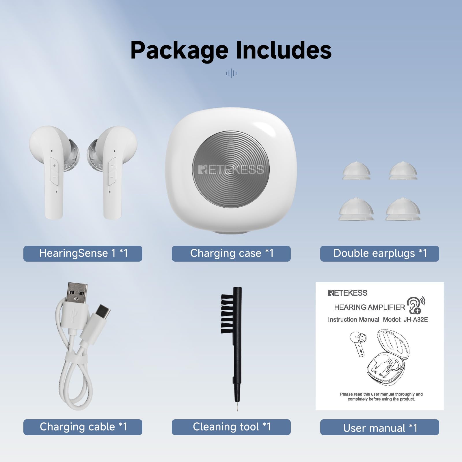 Retekess TE101 Amplificateurs de Son Personnels, 5.8G 16 Canaux, Double Microphone avec Réduction du Bruit, App, Adapté aux Personnes Âgées