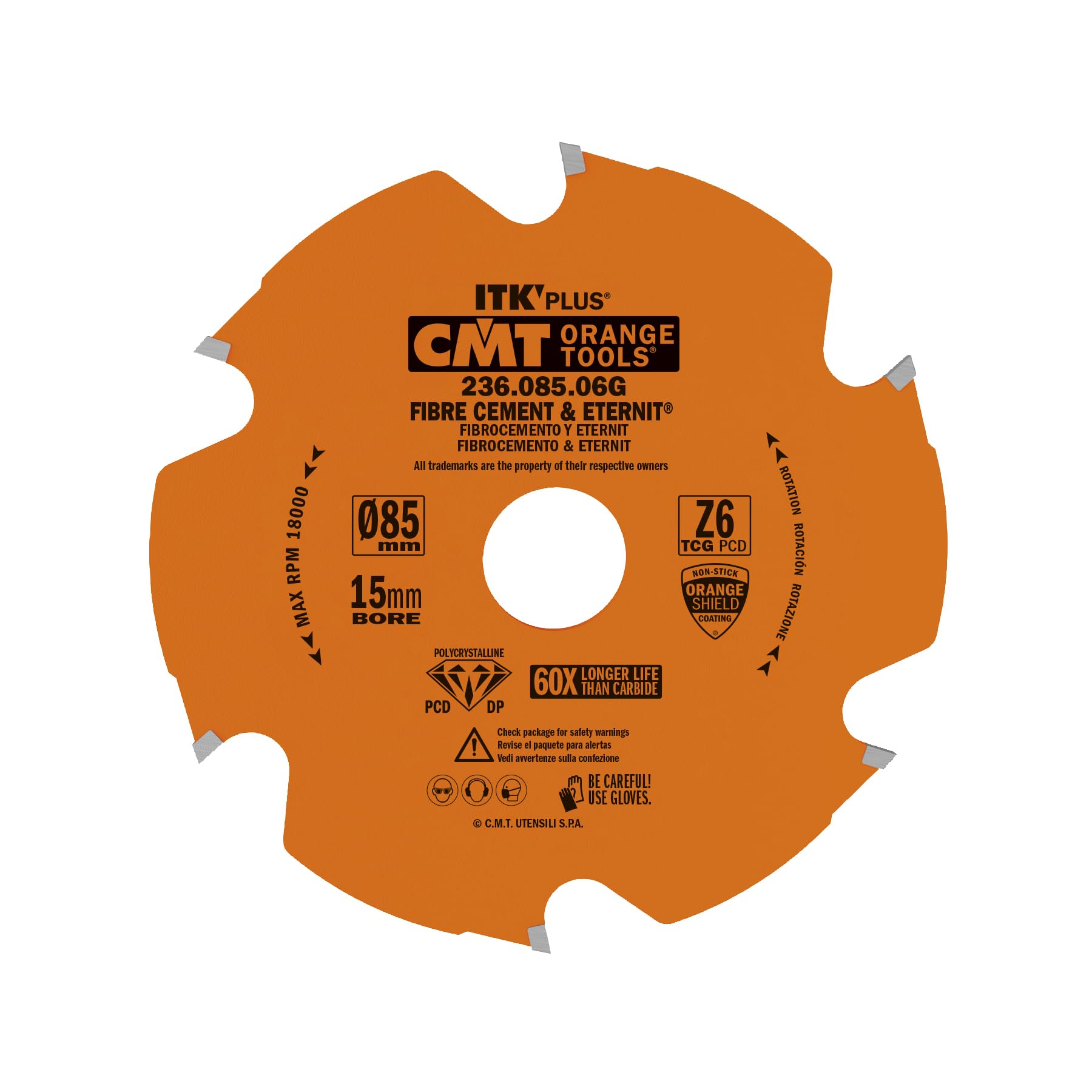 CMT 236.085.06 G ITK Plus Diamond hoja de sierra para los productos de cemento de fibra, 3 – 3/8 "x 6 trapezoidal dientes con orificio de 15 mm, recubrimiento de PTFE