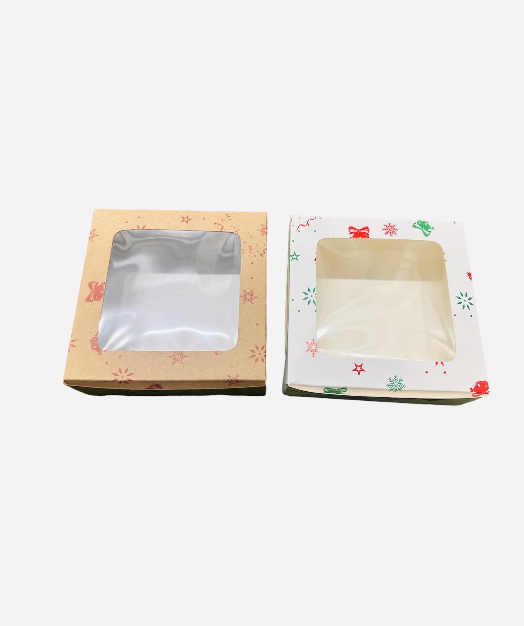 20 PCS Mini Cake Boxes Kraft Cake Boxes with Window 6x6x2cm Christmas Cookie Boxes Cupcake Boxes Christmas Kraft Paper Packaging Box for Biscuits Candy Chocolate Weddings