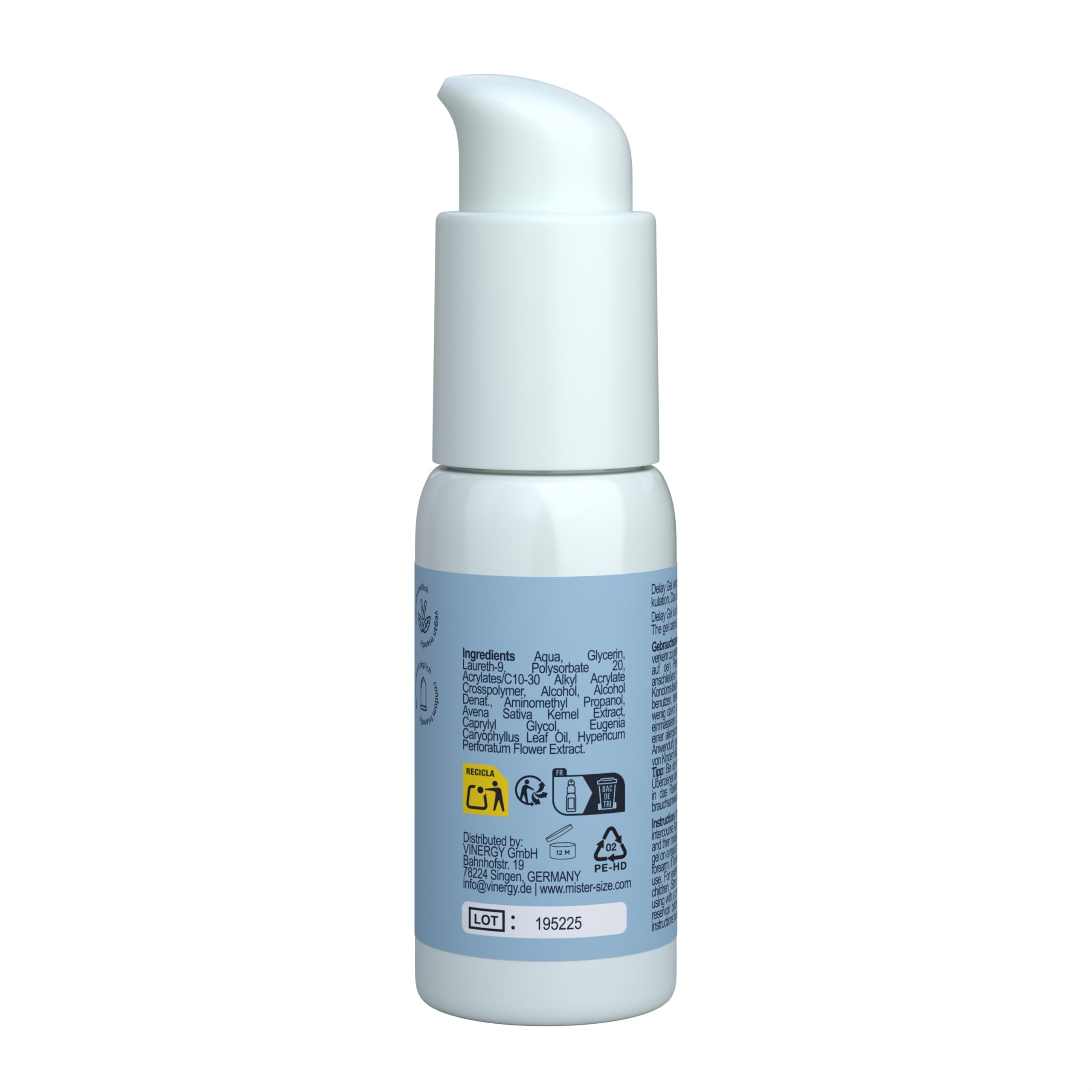 Mister Size Delay Gel 50 ml - gel ritardante con olio di chiodi di garofano e Laureth-9, rinfrescante, nutriente della pelle, adatto per preservativi e toy