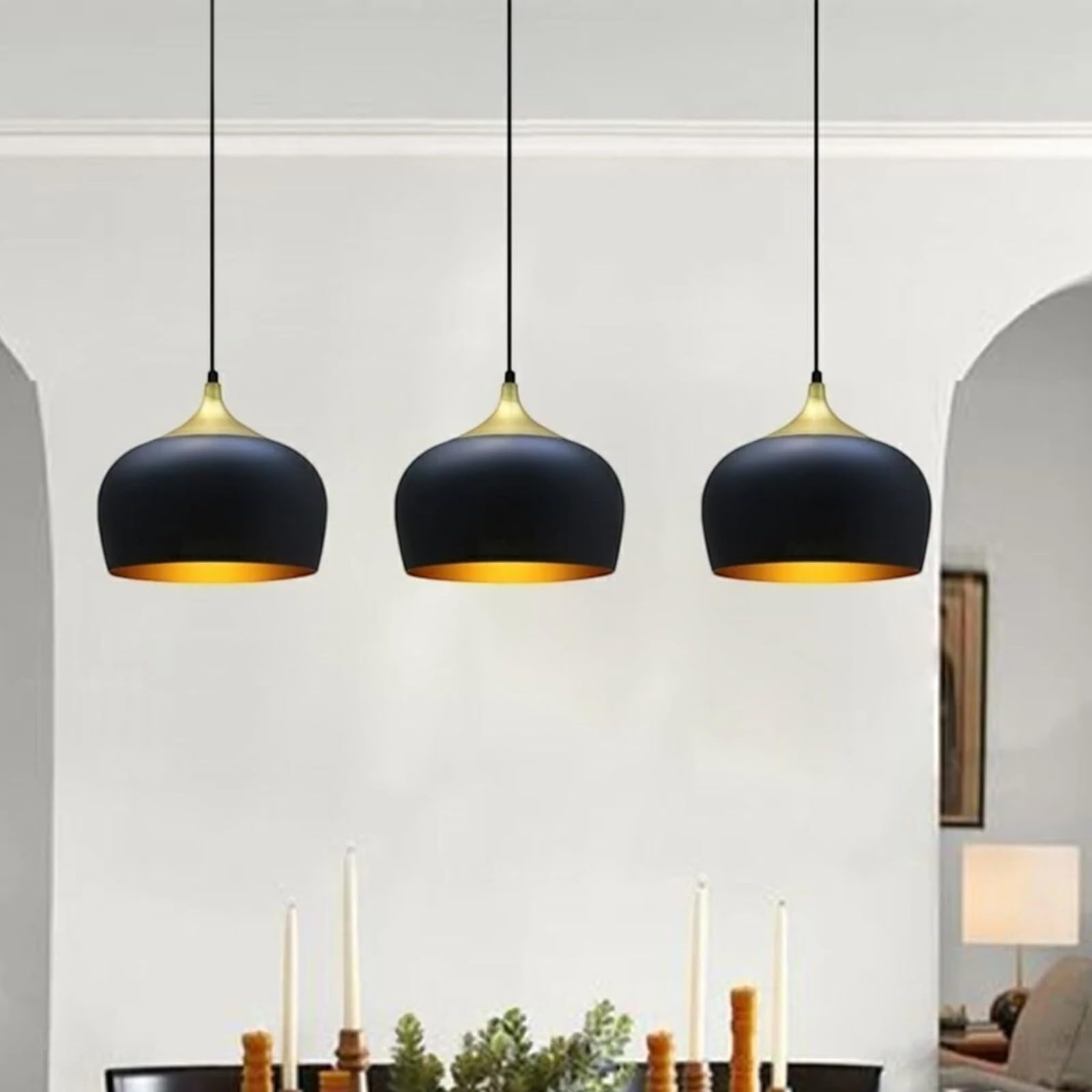 bamyum Lot de 3 Suspension Luminaire Moderne en Metal, Lustre Salle à Manger Ronde de 30 cm, Lustre Cuisine E27 en Métal, Plafonnier, Lampe pour Chambre, Salon, Couloir, Noir