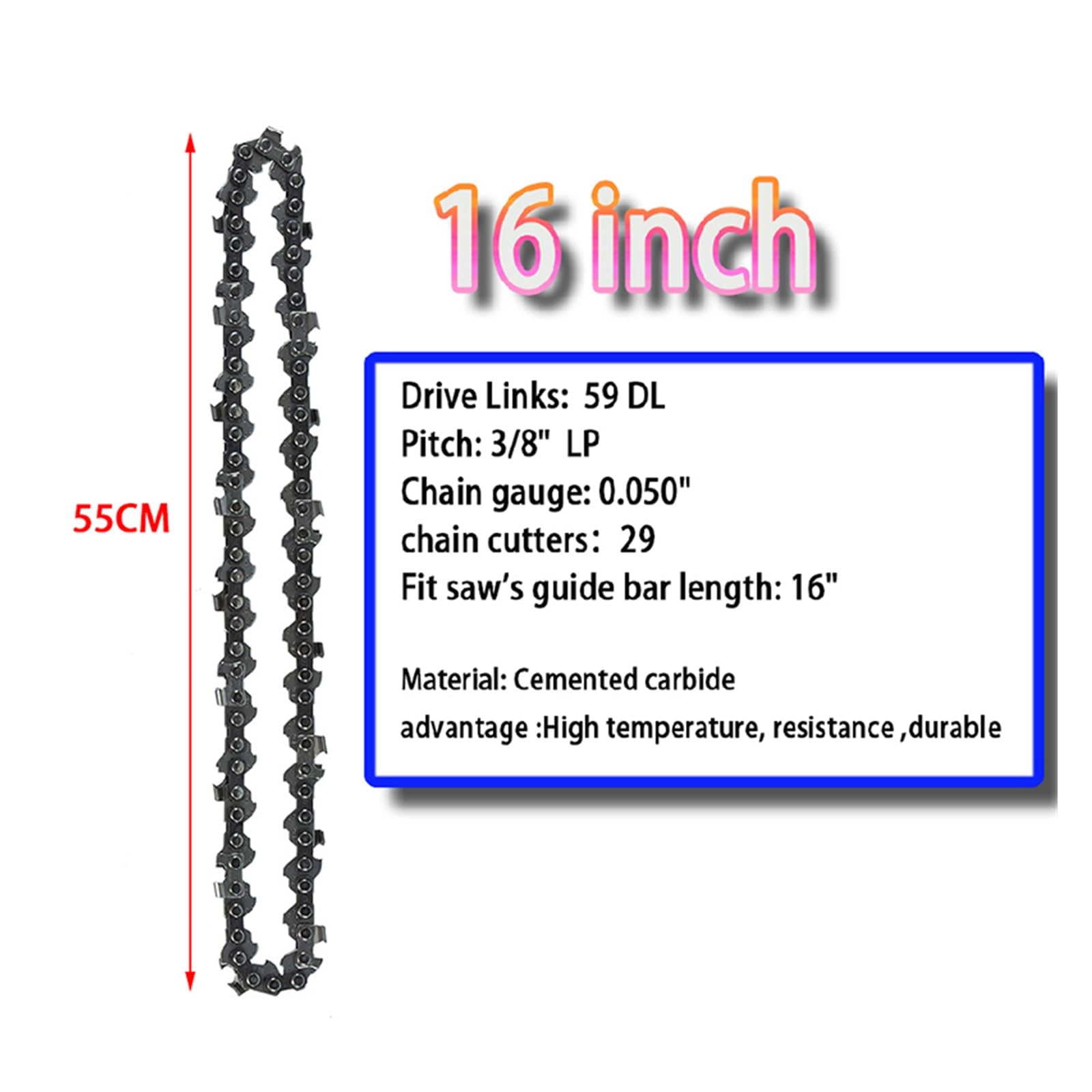 Lama Catena Motosega 16"" 57 Collegamenti Driver 3/8""LP 0,050