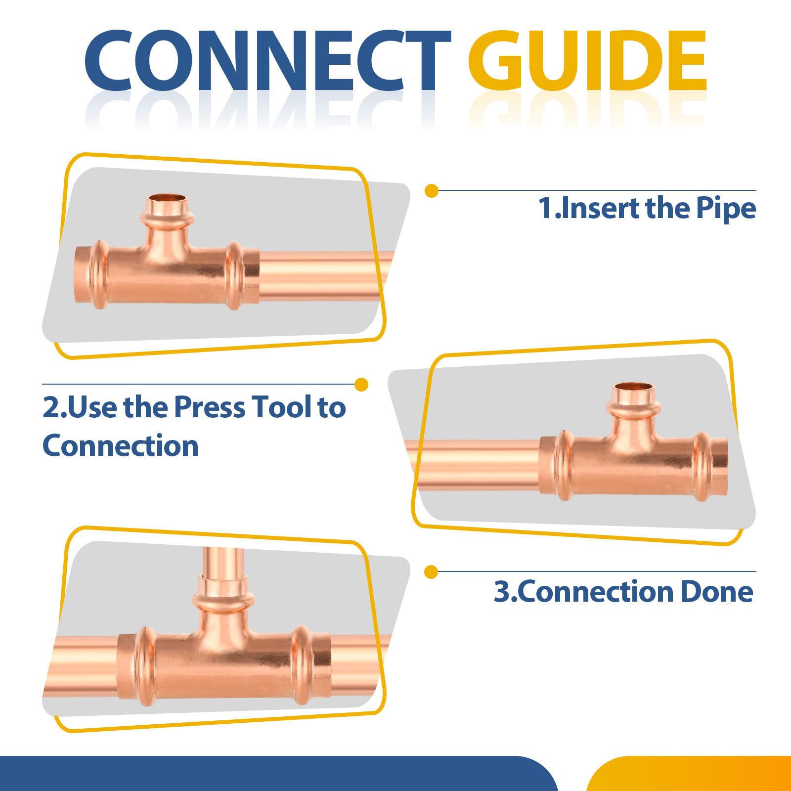 Paquete de 50 Conectores en T de Cobre GUOFIS, 1-1/4" P x 1-1/4" P x 1/2", Conector en T de Tres vías para transición de tamaño de tubería.