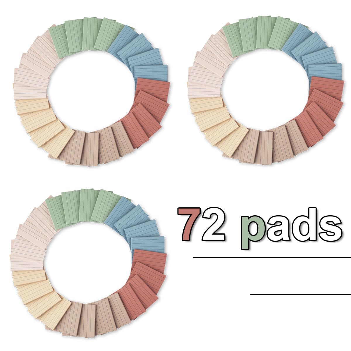 Lot de 72 blocs-notes adhésifs lignés 7,6 x 7,6 cm Couleurs vintage
