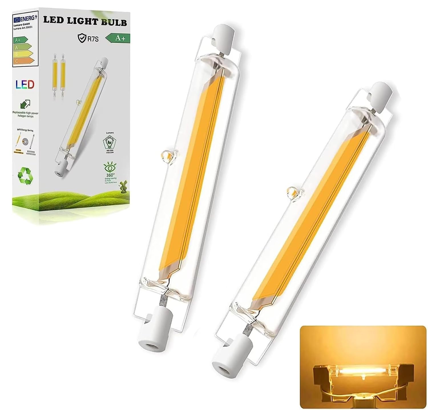 LVLIZHHO R7S LED 78mm Dimmbar, 10W R7S LED Lampen 78mm Ersatz für 100W Halogen Leuchtmittel, Led Stab Kaltweiß 6000K 1000LM, Kein Flackern, 360°Abstrahlwinkel, 2PCS