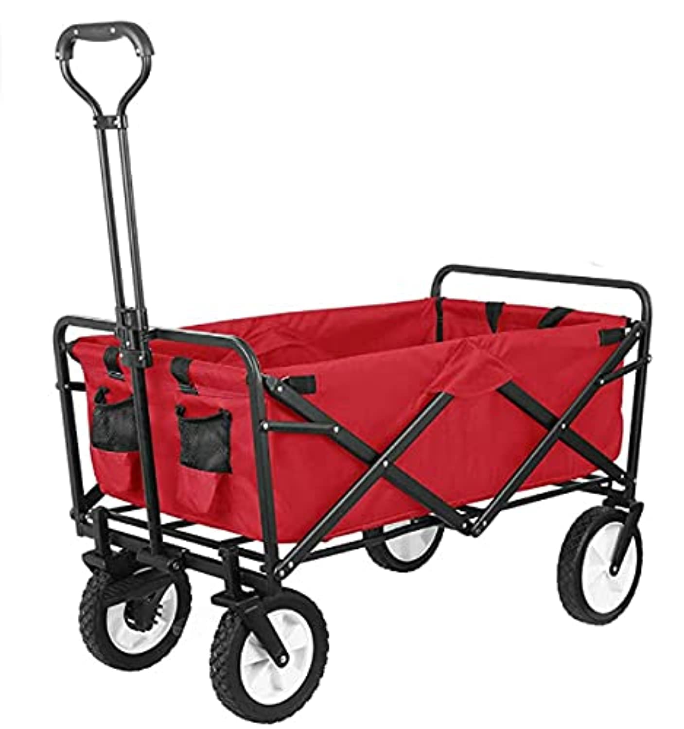 Folding Wagons with Wheels Collapsible | Multi Use Utility Cart with Wheels | Rolling Beach Cart | Shopping Cart Trolley Foldable | Outdoor Utility Wagon | Sports Wagon Cart | Max Load: 80KG (Red)