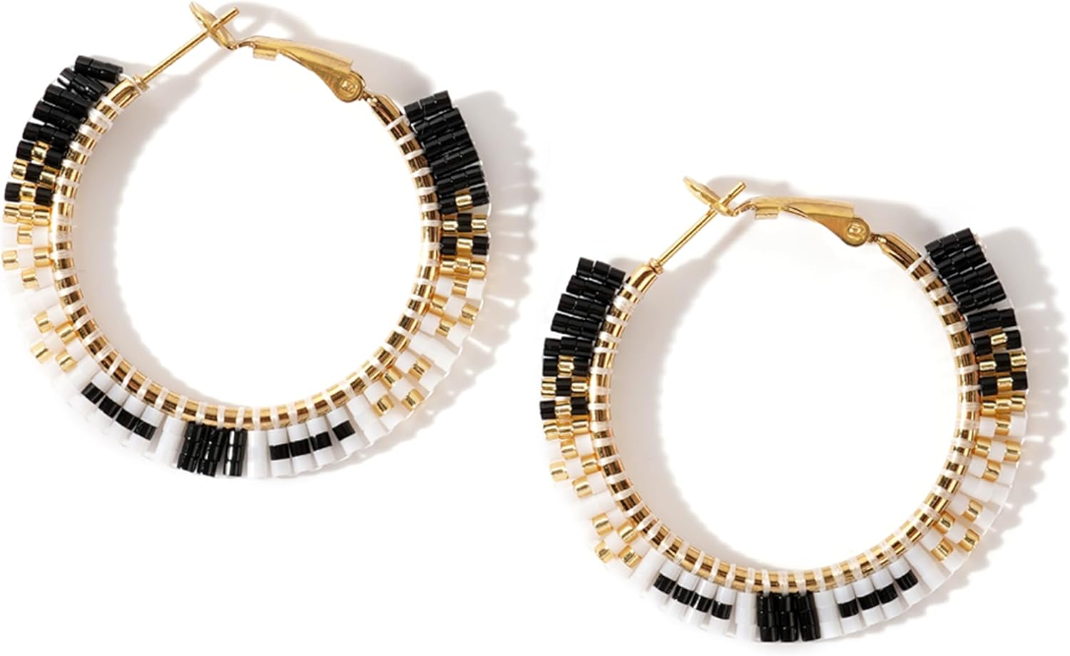 Handmade boho beaded hoop earrings women colorful woven jewelry