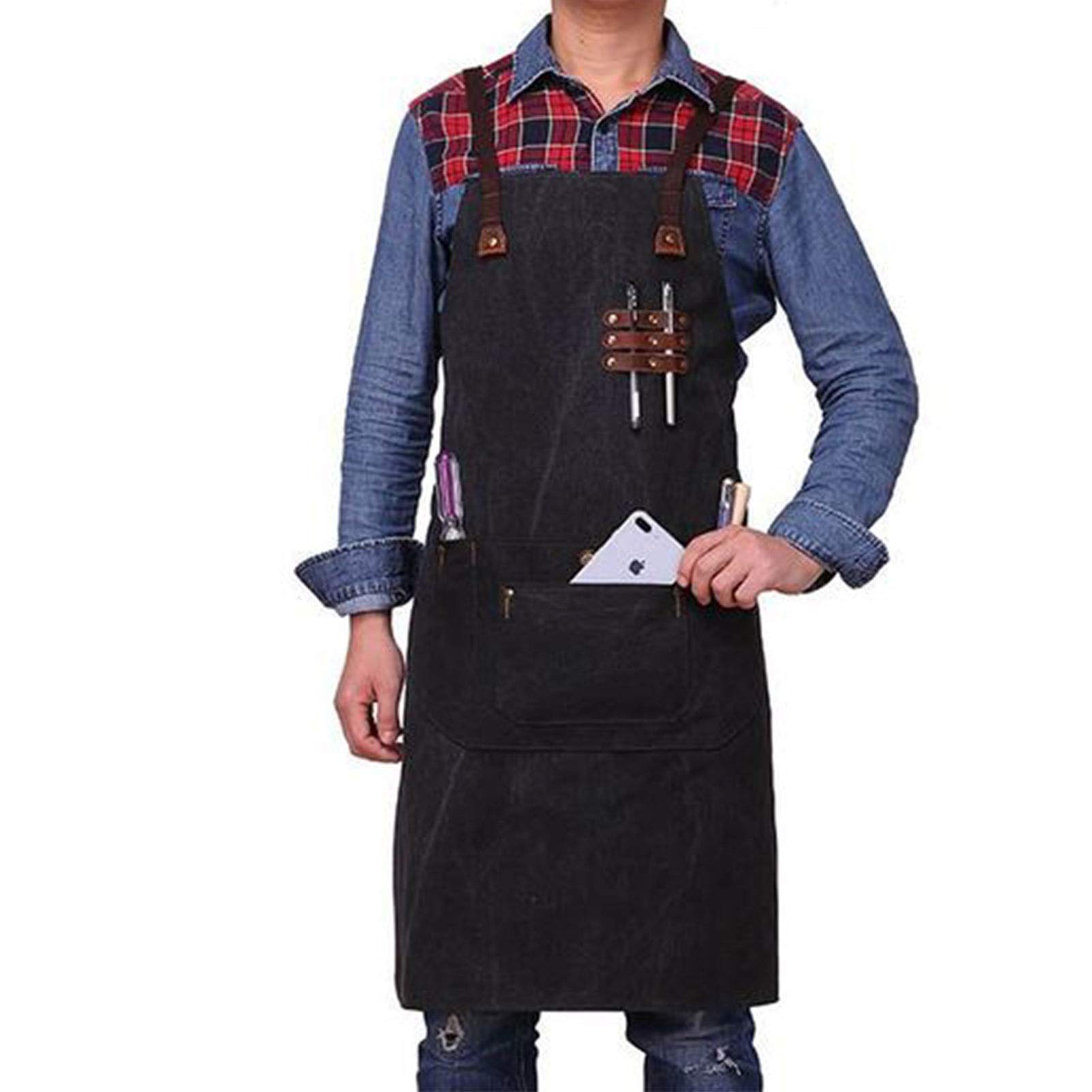 Fartuch szefa kuchni ， Fartuch Denim Bib Fartuch warsztatowy, fartuch narzędziowy, fartuch warsztatowy do obróbki drewna, grube płócienne fartuchy robocze dla mężczyzn, regulowane