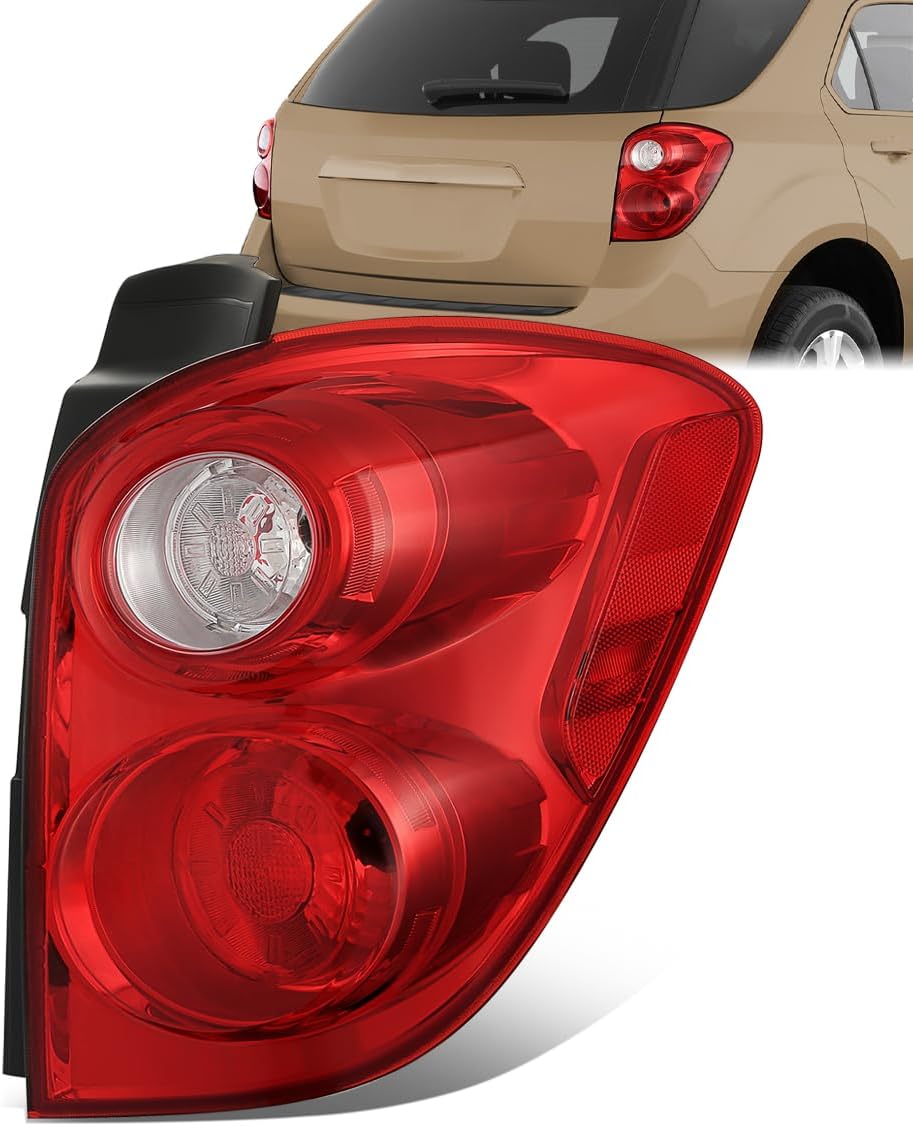 Passenger Side Right Tail Light Car Taillight Assembly Compatible with 2010-2015 Chevy Equinox, Red Lens, Chrome Housing, GM2801242