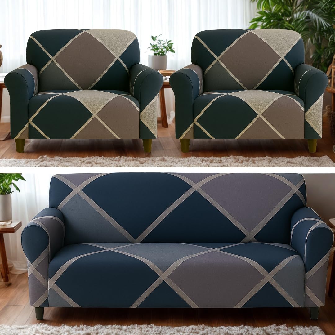 Homerz Premium 5 (3+1+1) Seater Universal Elastic fit Sofa Cover Fully Covered, Non-Slip Sticky Elastic Stretchable Sofa Set Slipcover Protector (Solid Green, 5 (3+1+1) Seater)