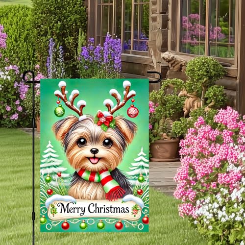 Image of BlissYard Christmas Yorkshire Terrier Garden Flag 12x18 Inch Polyester