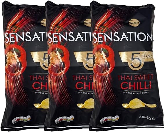 Shopior Multipack Crisps – Classic Savoury Flavour Mix | Crunchy Sharing Packs | Perfect for Parties, Lunchboxes & On-the-Go Snacking (Walkers Sensations Thai Sweet Chilli – 5 Pack / 3 Pack)