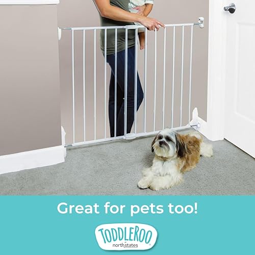 Miniatura 7 de Toddleroo by North States Puerta esencial para escaleras y pasarela, metal blanco, puerta de bebé montada en hardware para escaleras, 30 pulgadas de