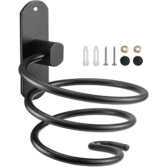 Hair Dryer Holder Wall Mounted Spiral Design with Cable Holder Aluminium Hair Dryer Holder Bathroom Accessories Black