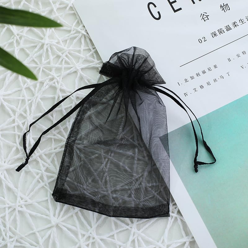 Dahi 100 Pièces Sachet En Organza Noir, Pochette 9 X 12 Cm, Sacs Cadeau Organza, Pochon Bijoux, Pour Mariage, Festivals, Fête, Cadeaux, Noël