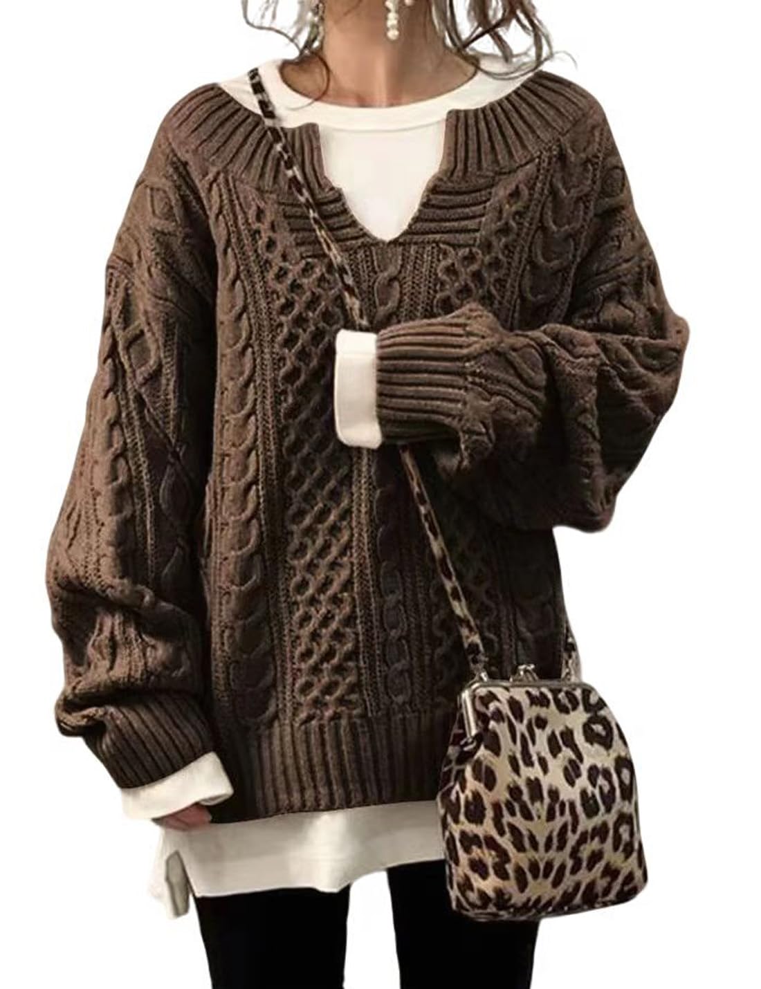 VIEWON Womens Knit Chunky V Neck Oversized Sweaters 2025 Long Sleeve Winter Pullover