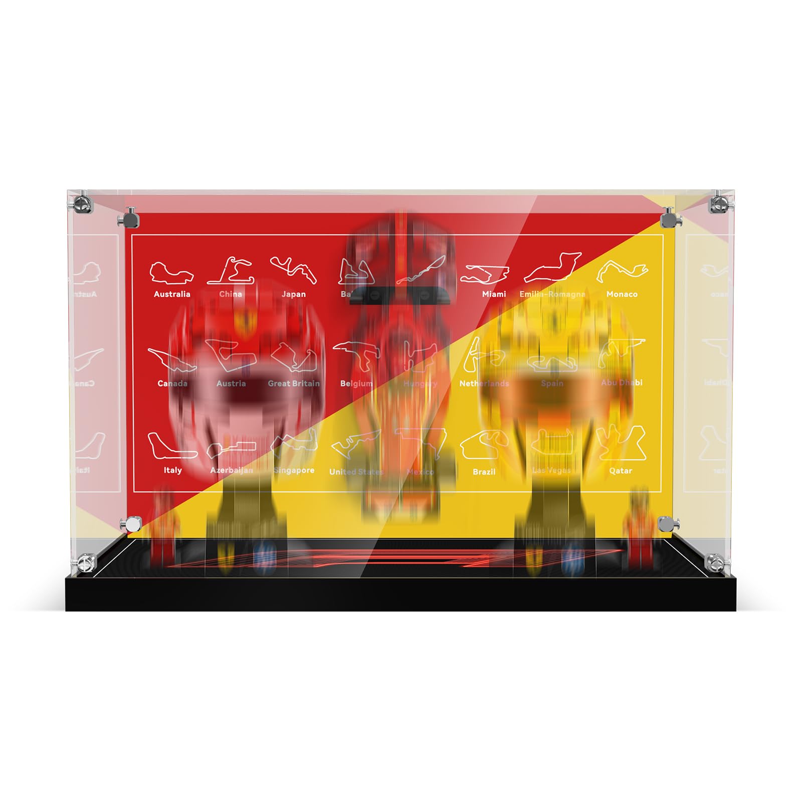 Vetrina 3 in 1 compatibile con Lego Speed Champions F1 Racing Cars 77242 e caschi 43014 + 43022 (senza modello), alimentata tramite USB, con luci a LED, per collezione di modelli di auto da corsa