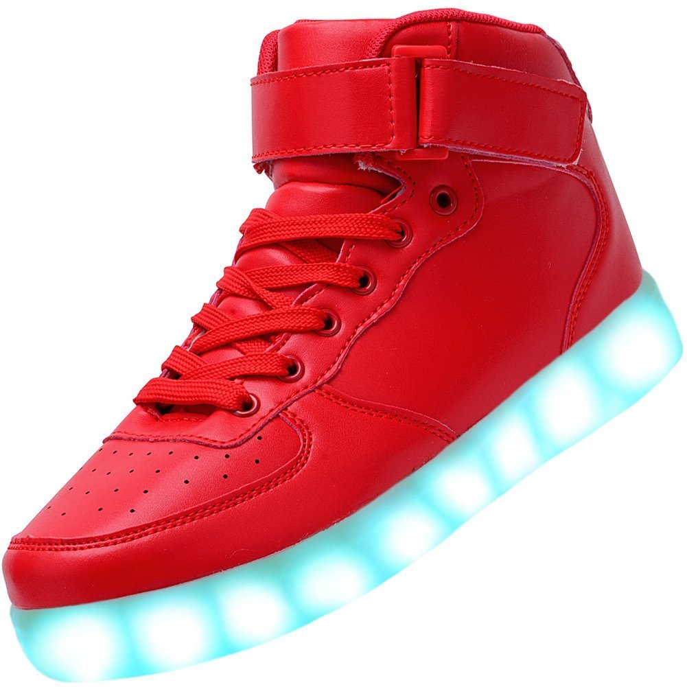 PADGENE Chaussures de Sport Montantes à LED Clignotantes Femme/Homme Rechargeables par USB (Rouge, 37 EU)