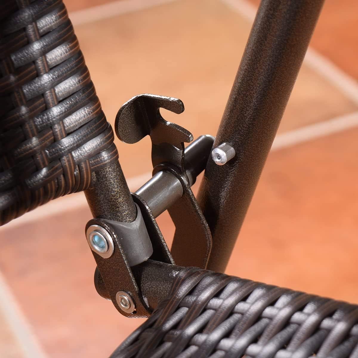 Moccha Folding 4 Pieces Wicker Rattan Chairs, Tall Bar Stool Set with Back Steel Frame Footrest Armrest, Weather-Resistant Comfortable Chairs for Outdoor Indoor Garden Patio Furniture Set, Brown