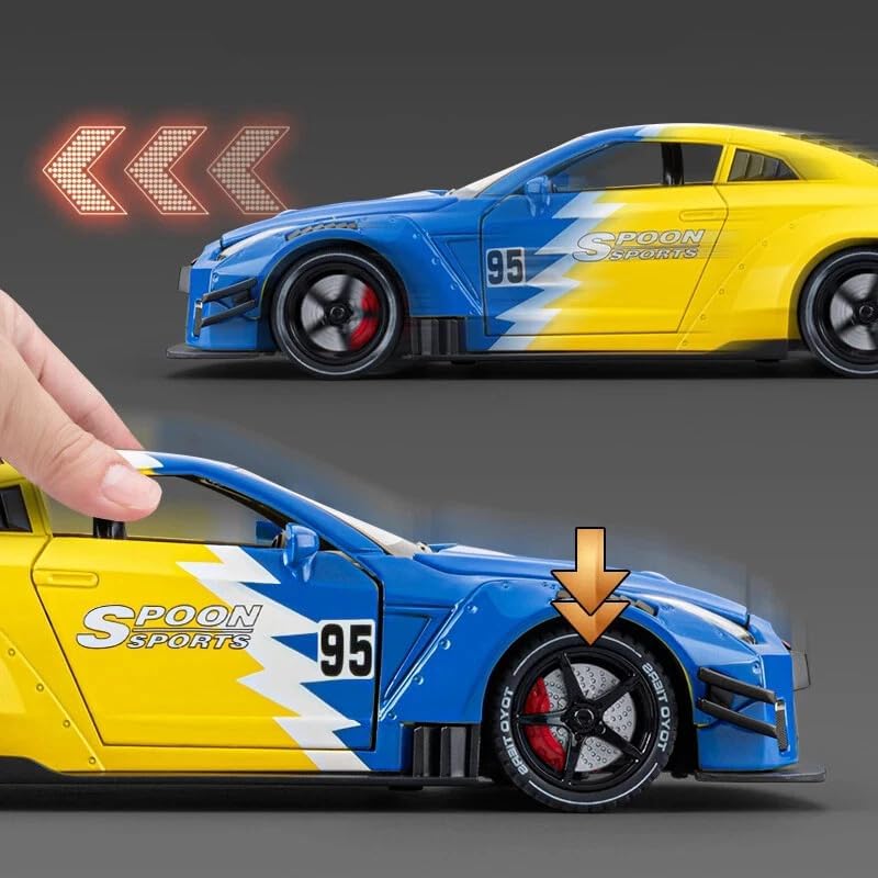 Image of NISHCHAY 1:24 Scale Nissan Skyline GTR R34 Diecast Car | Alloy Sports Car Model with Sound, Light & Pull Back Action | Metal Toy Car Gift for Kids (Random Colour)