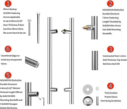 HONGYUN Tiradores de puerta de 24 pulgadas, separadores sólidos de acero inoxidable 304 de grado comercial moderno para interiores y exteriores,